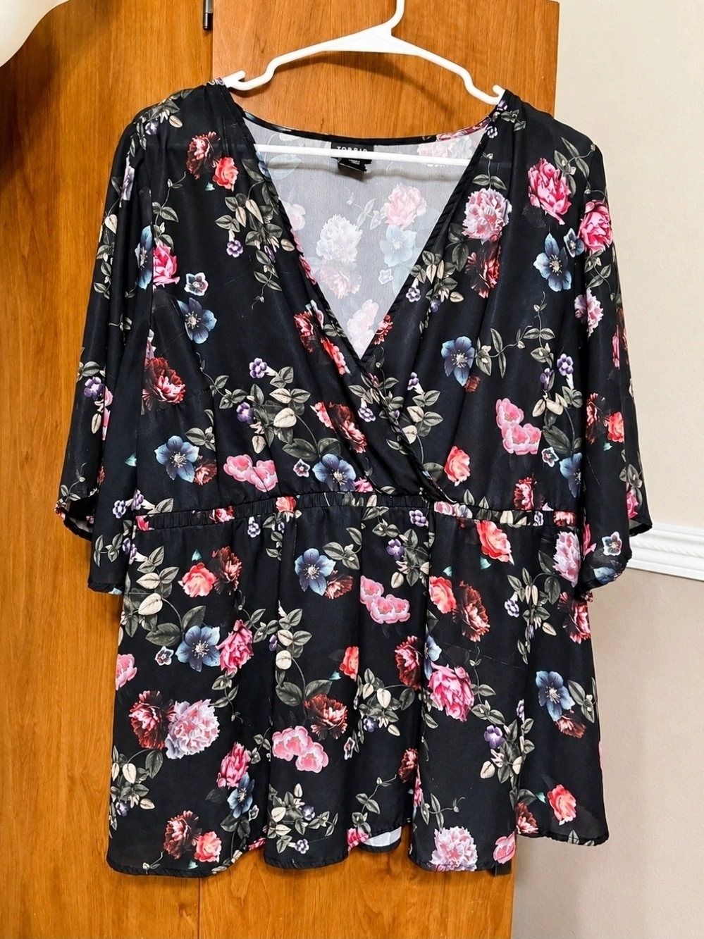 Black Floral Surplice Babydoll Women’s Top